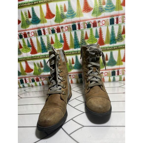 Sorel Major Carly Women's Major Combat Boots 6.5 Felt, Zip & Lace Up, Brown - Picture 3 of 11